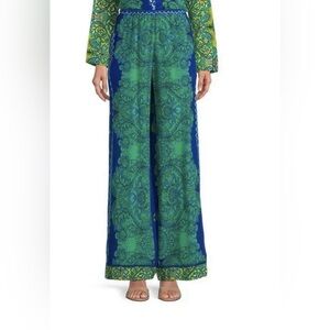 NWT $295 Johnny Was Workshop Womens M Wide Leg Pants 100% Silk Villa Luxury Boho